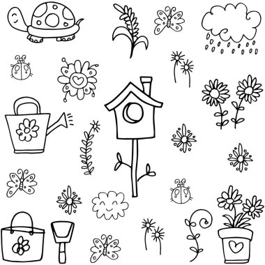 Bahar çiçek yaprak toplama doodle