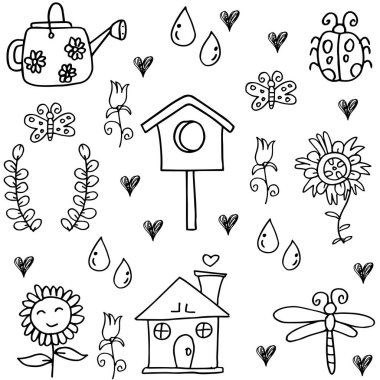 Bahar böcek yaprak doodle