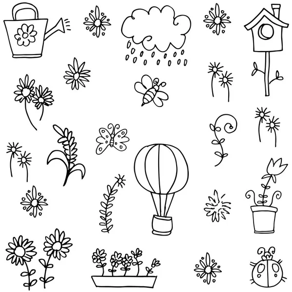 Doodle της άνοιξης με βροχή λουλούδι φύλλα — Διανυσματικό Αρχείο