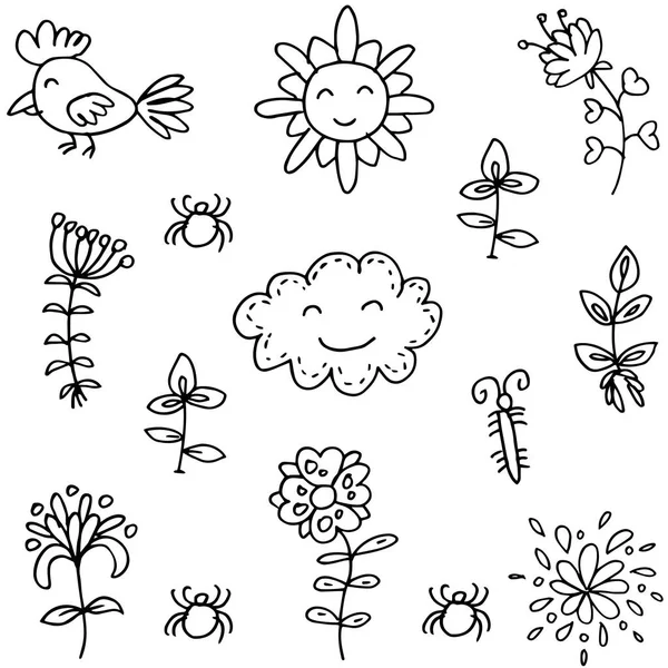 Doodles de primavera com desenho à mão — Vetor de Stock