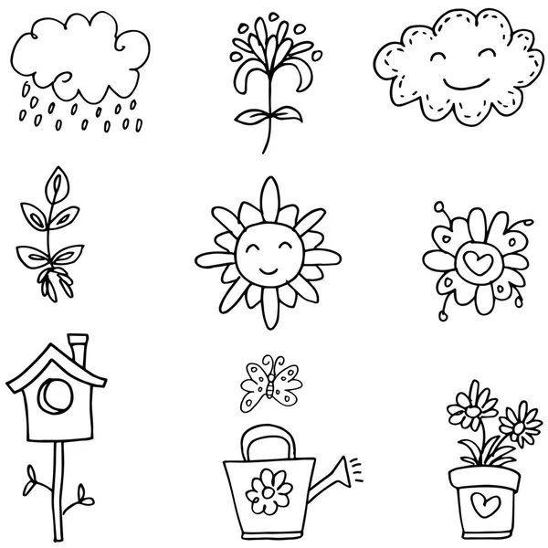Ilustração do conjunto de doodles de flores —  Vetores de Stock