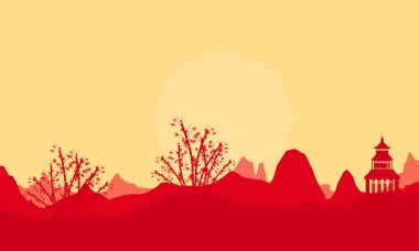 Manzara bambu ve siluetleri pavilion