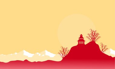 Hill sahne dağ arka planlar ile köşk