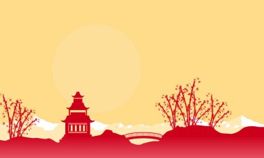 Köprü ve pavilion manzara Çin yeni yılı silüeti