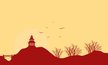 Manzara Pavyonu ile kuş gün batımında