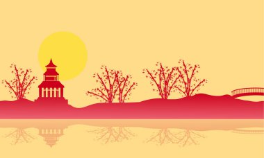 Köşk ve yansıma manzara siluet