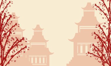 Köşk ve bambu ağacının arka plan