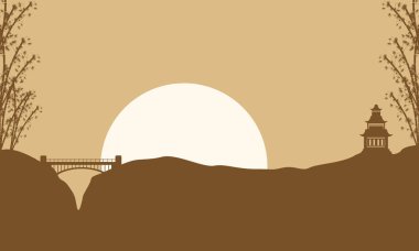 Koleksiyon sahne köşk ve siluetleri Köprüsü