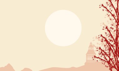 Pabilion sis manzara ile silüeti