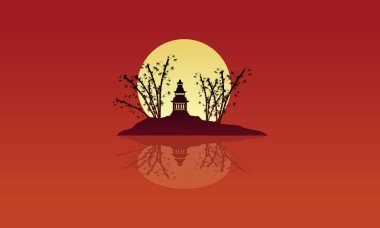 Ada köşk sahne siluetleri üzerinde