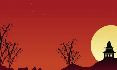 Paviolion bambu manzara ile gösteren resim