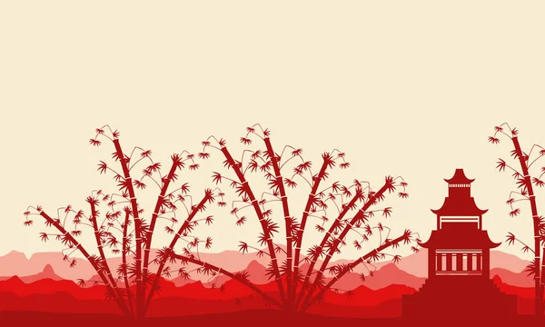 Bambu ağacı ve pavilion siluet peyzaj