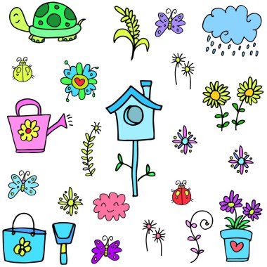 İllüstrasyon renkli ayarlamak bahar doodles