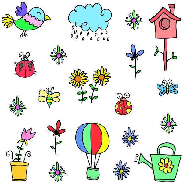 Ilustración de conjunto de primavera colorido — Vector de stock