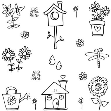 Çiçek bahar Doodles ayarla