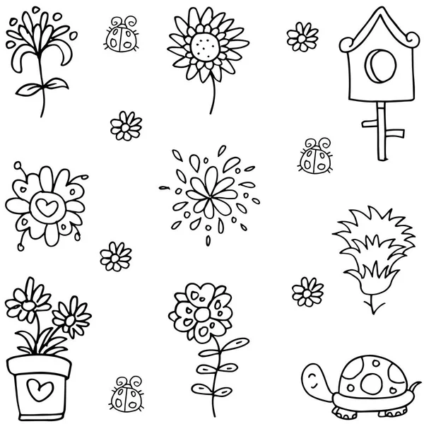 Doodle di fiore insieme primavera — Vettoriale Stock