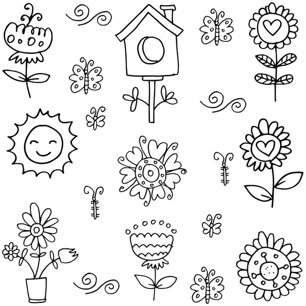 Doodle de primavera artículo mano dibujar — Vector de stock