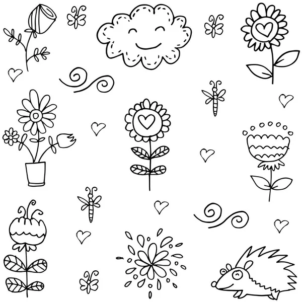 Doodle di primavera elemento fiore set — Vettoriale Stock