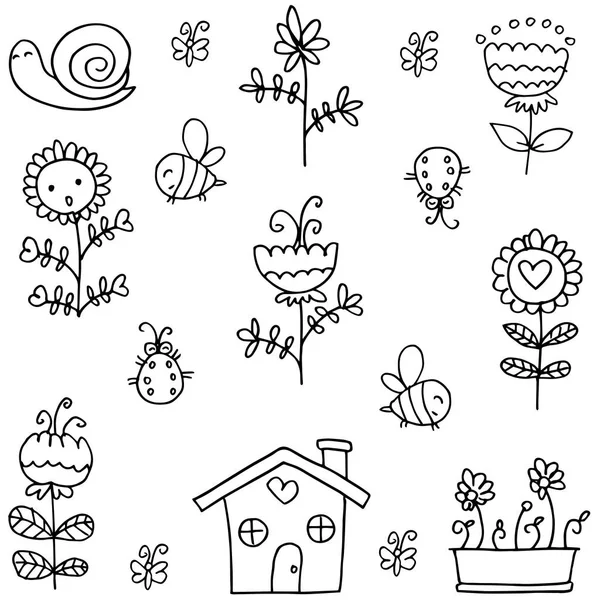 Doodle bahar madde böcek çiçek