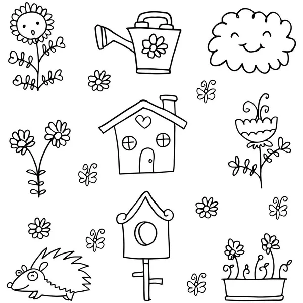 Doodle de colección de jardín artículo primavera — Archivo Imágenes Vectoriales