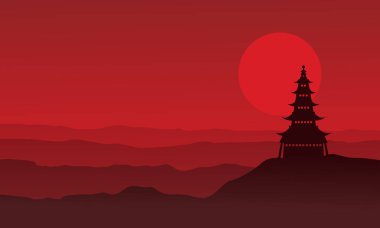 Pagoda ay manzara ile silüeti