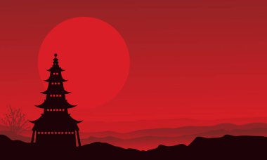 Pagoda Çin yeni yılı manzara siluet