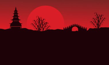 Köşk ve köprü siluetleri peyzaj