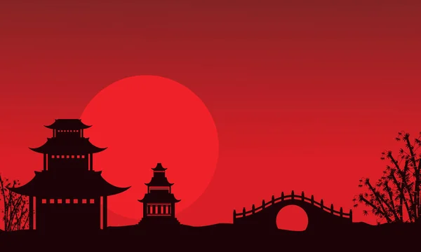 パビリオンと橋の中国のテーマのシルエット — ストックベクタ