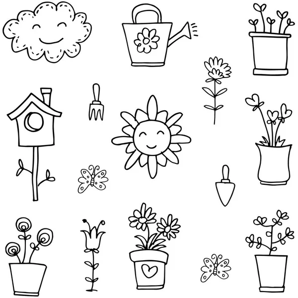 Doodle de primavera flor conjunto mano dibujar — Vector de stock