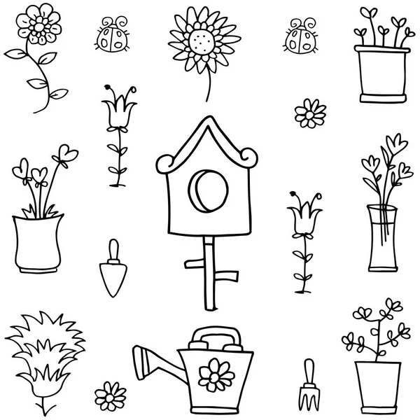 Doodle von Objekt Garten Frühling — Stockvektor