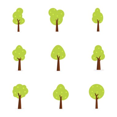 Ağaçlar düz vektör sanat kümesi