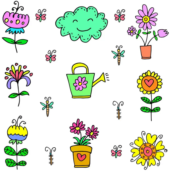 Doodle de item colorido primavera — Vetor de Stock