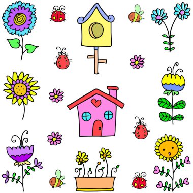 Doodle bahar ev çiçek