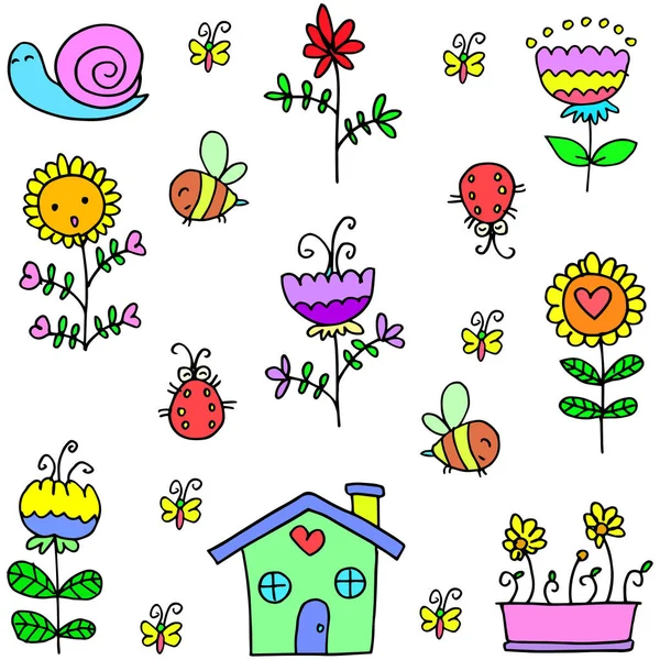 Illustration der Frühlingsblume Set Doodles — Stockvektor