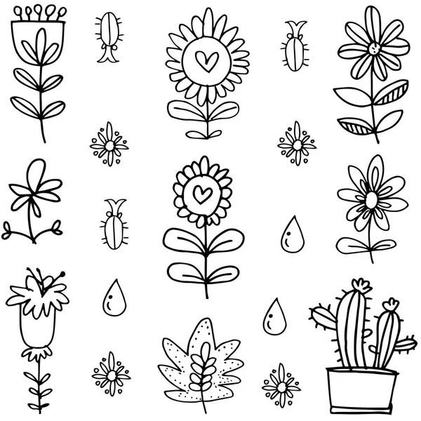 Vector arte de conjunto de flores garabatos — Vector de stock