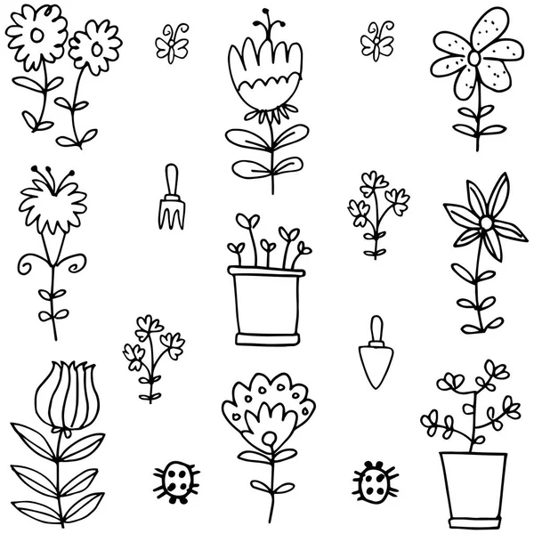 Doodle de flor de primavera com desenho de mão —  Vetores de Stock