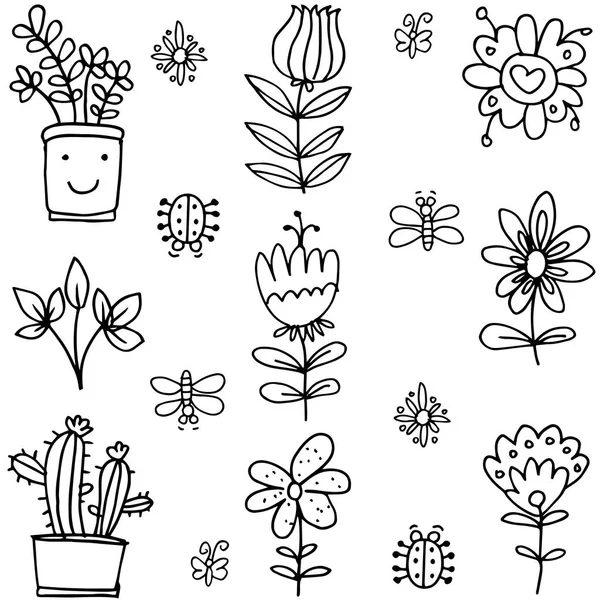 Doodle de primavera conjunto con flor — Vector de stock