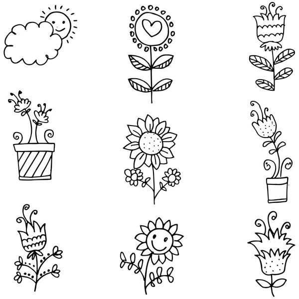 Doodle bahar çiçek ayarla — Stok Vektör