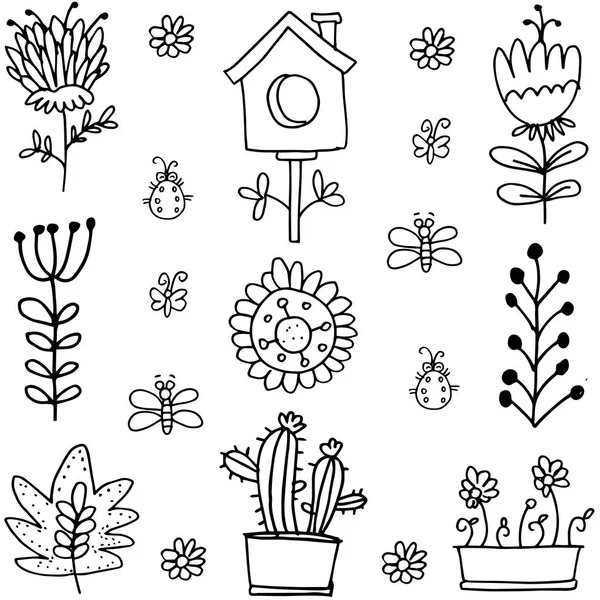 Doodle av set vårblomma — Stock vektor