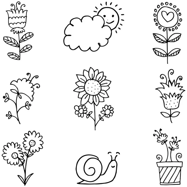 Doodle di primavera fiore set mano disegnare — Vettoriale Stock