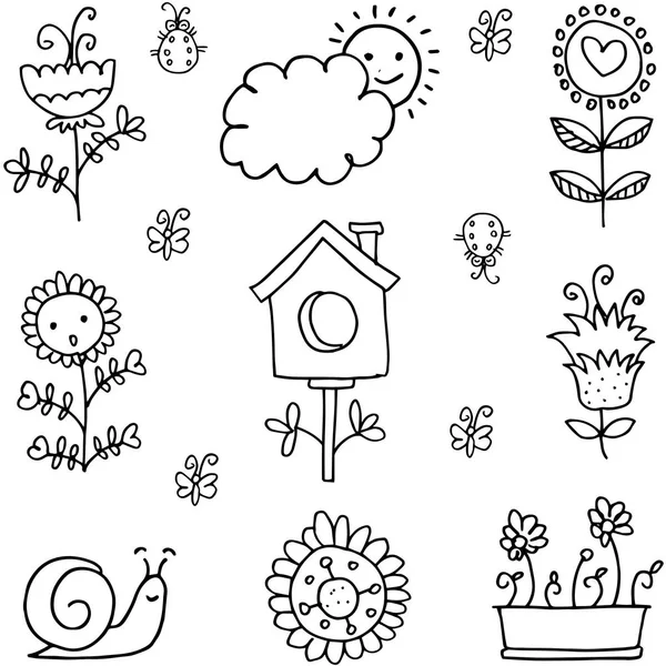 Collection of spring theme doodles — Stock Vector