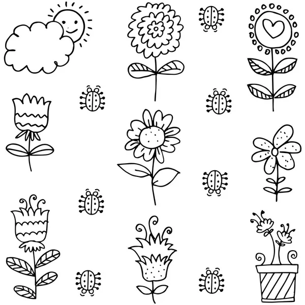 Bahar Tema çiçek yaprak doodle — Stok Vektör