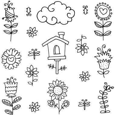 Bahar Tema çiçek koleksiyonu doodle