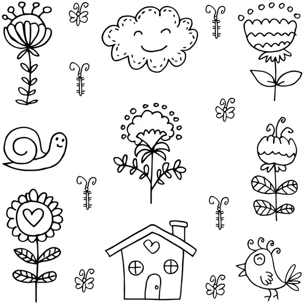 Doodle of spring set theme — Stock Vector