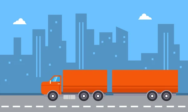 Landscape of container truck with city backgrounds — Stock Vector