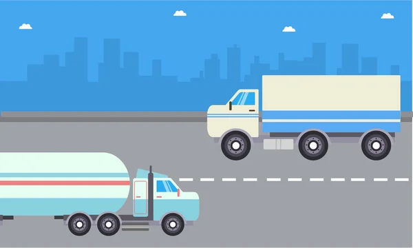 道路タンカーと配送トラックのイラスト — ストックベクタ