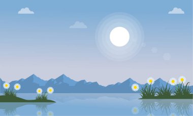 Bahar göl manzara üzerinde vektör çizim