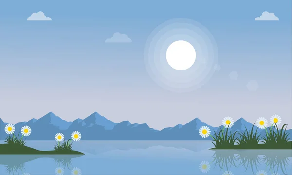 Ilustracja wektorowa wiosny na jezioro krajobraz — Wektor stockowy