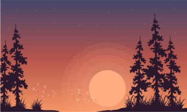 İllüstrasyon vektör bahar peyzaj