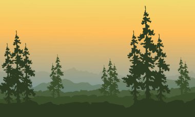 Bahar turuncu gökyüzü ile Ladin peyzaj